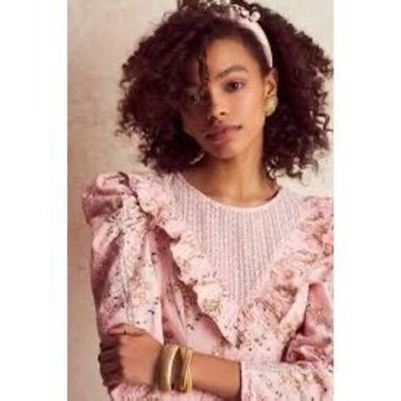 NWT LoveShackFancy Womens Puff Sleeve Cedella Mini Dress Honey Dew Pink Sz 4 - Picture 3 of 15